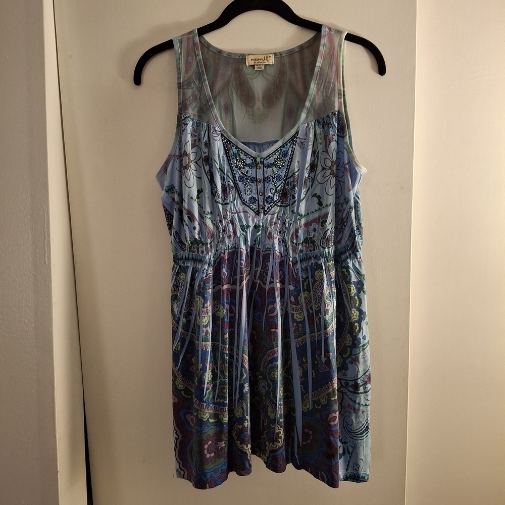 ONE WORLD Women's Multicolor Patterned Tank Top